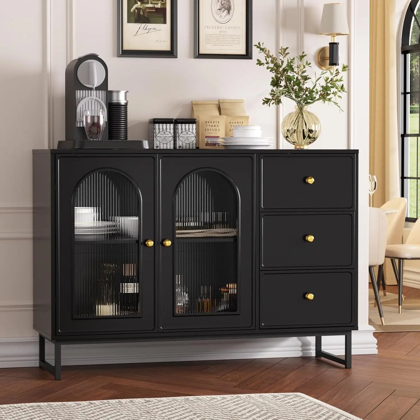 Buffet Cabinet With Storage Three Drawers Modern Sideboard For Dining Room Kitchen Storage Solutions