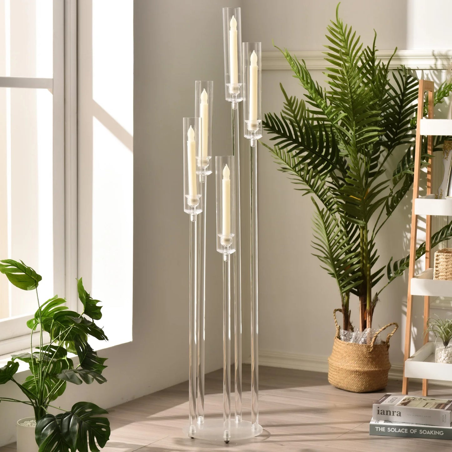 VINCIGANT Five Arm Acrylic Candelabra Floor Centerpiece for Wedding