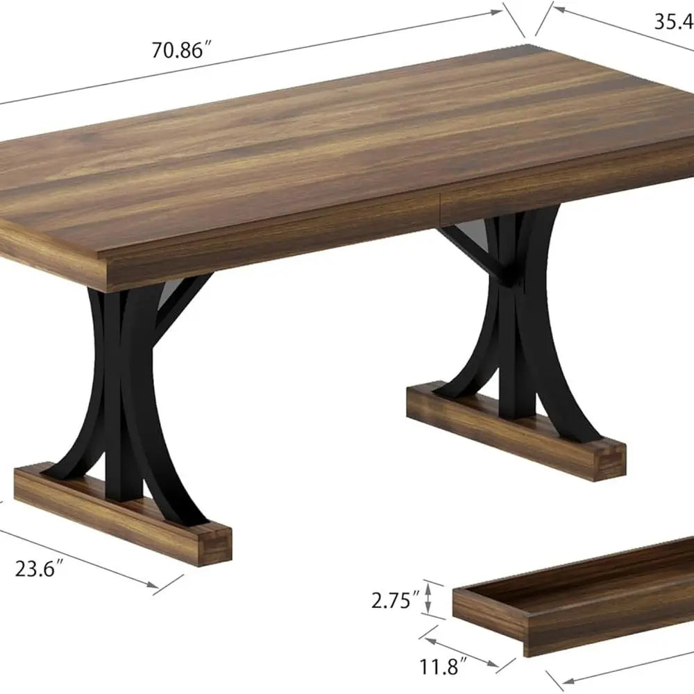 Wooden Dining Table For 6-8 With Double Pedestal Drawers