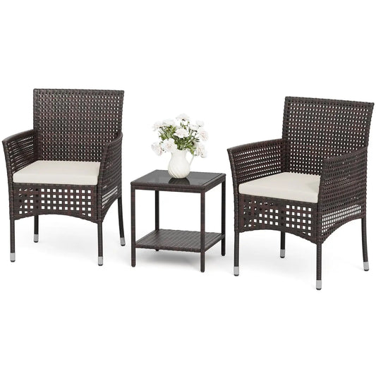 Outdoor Wicker Patio Set With Glass Top Coffee Table