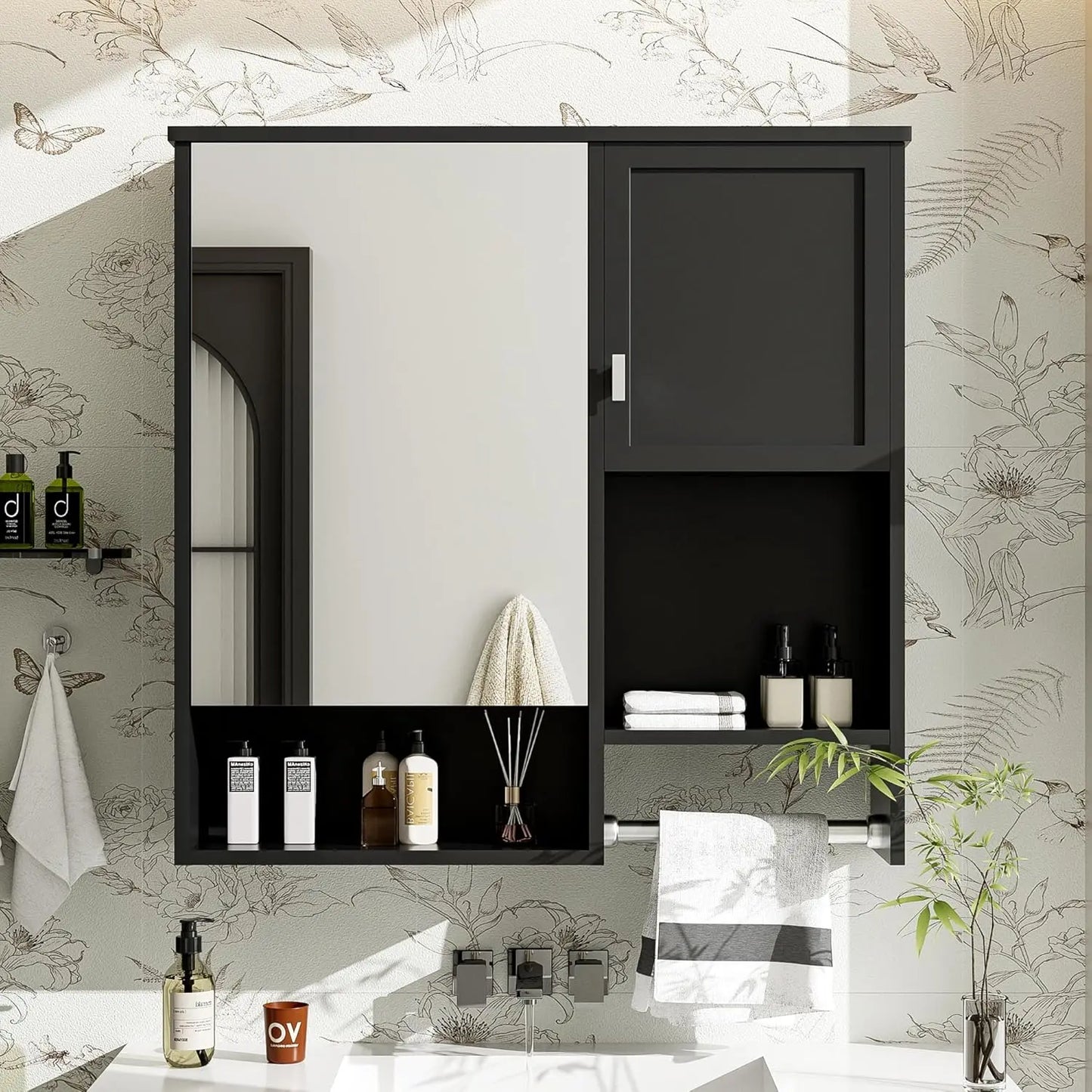 Bathroom Medicine Cabinet With Mirror And Towel Bar Wall Mount