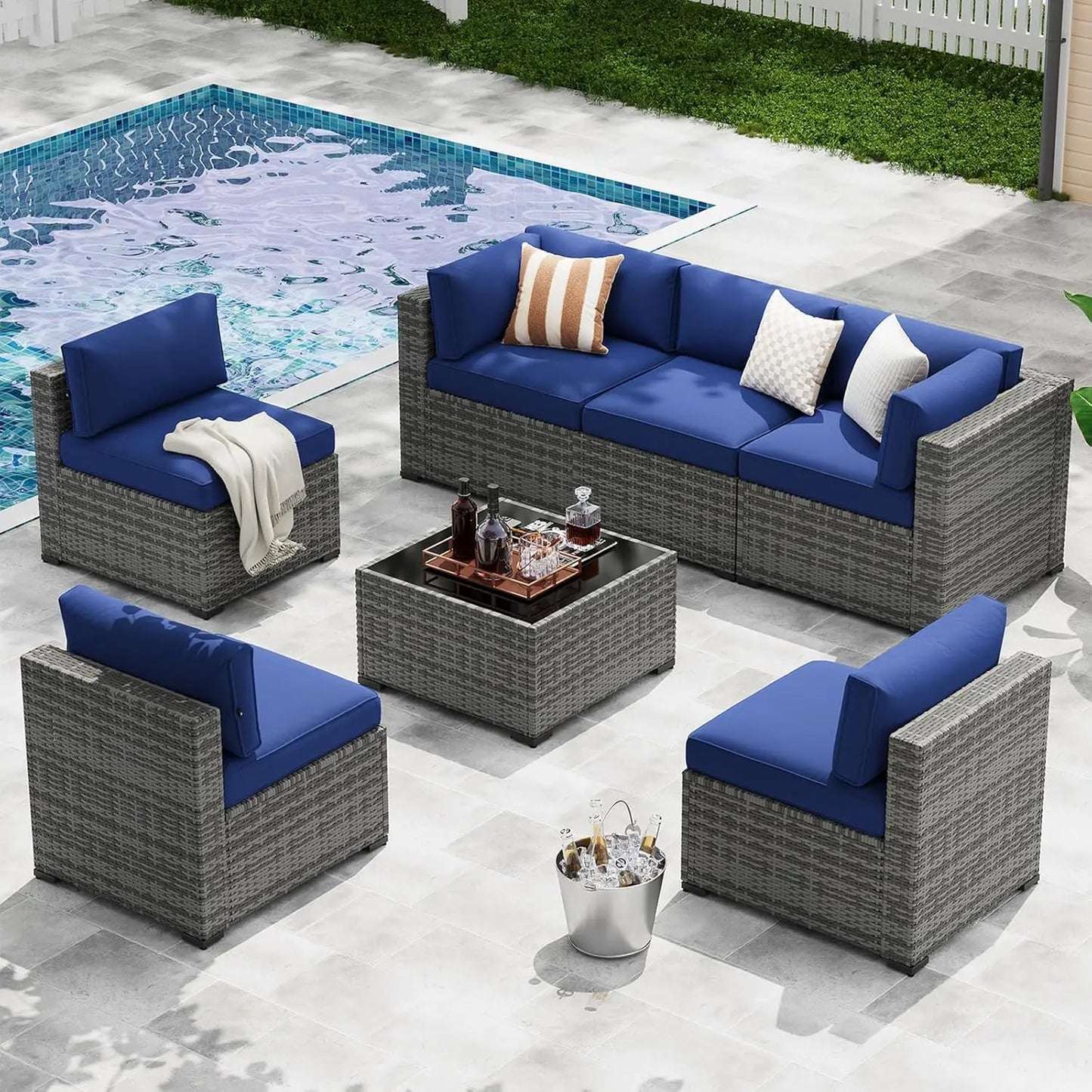 XIAOLANG 7 Piece Outdoor Patio Furniture Set Wicker Rattan Cushions