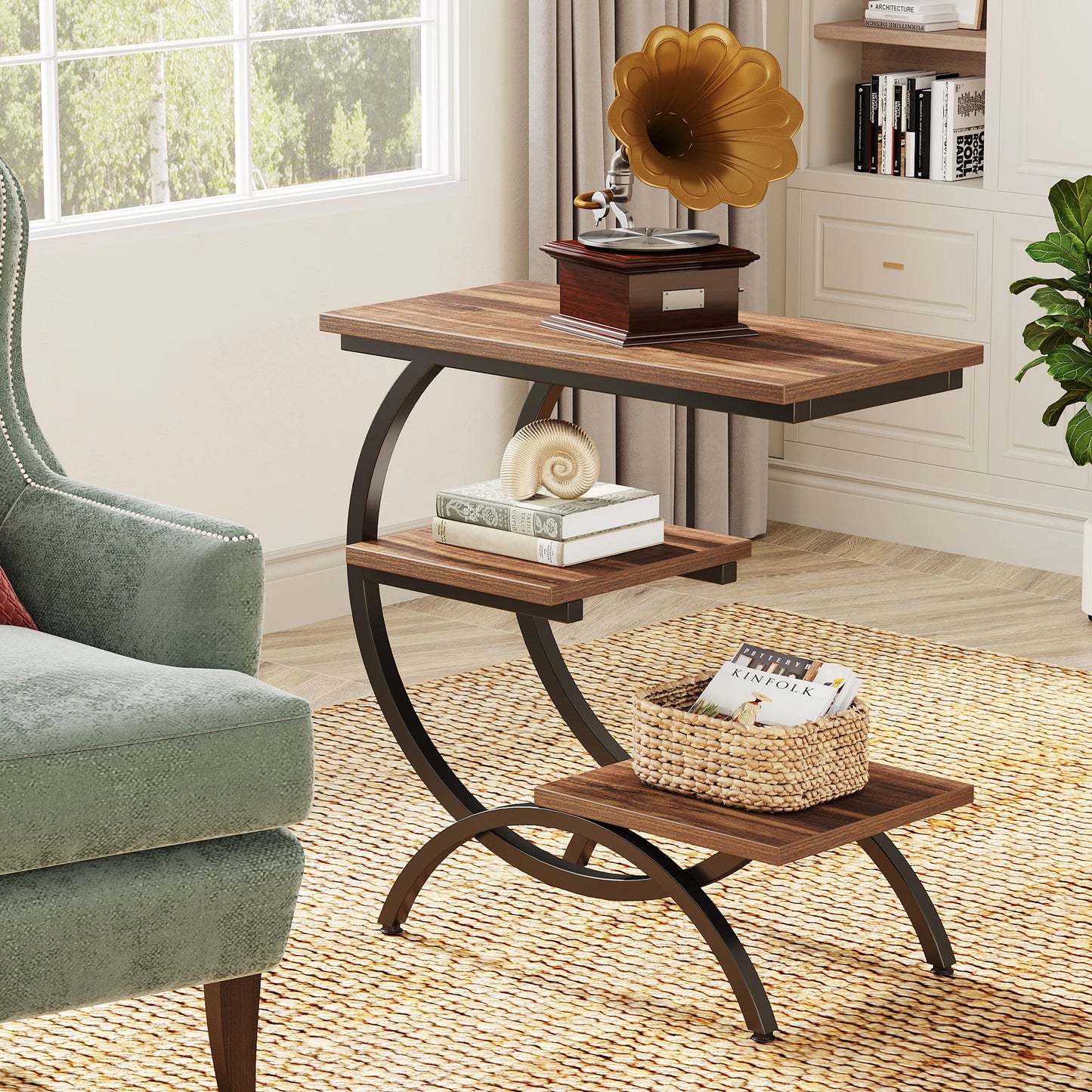 Tribesigns C Shaped End Table With Industrial 3 Tier Storage