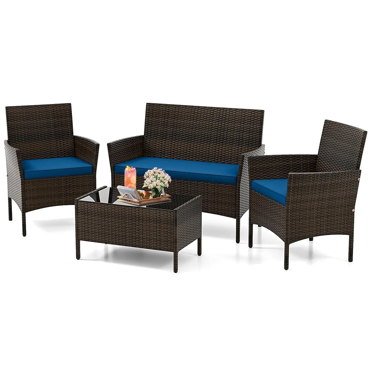 Outdoor Rattan Patio Furniture Set 4 Piece Wicker Conversation Set