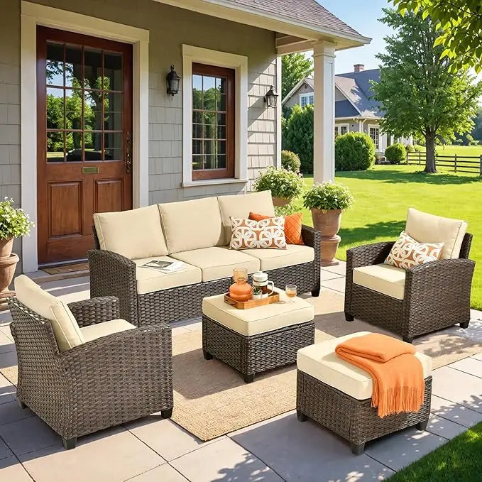 5-Piece Wicker Patio Set High Back Outdoor Seating