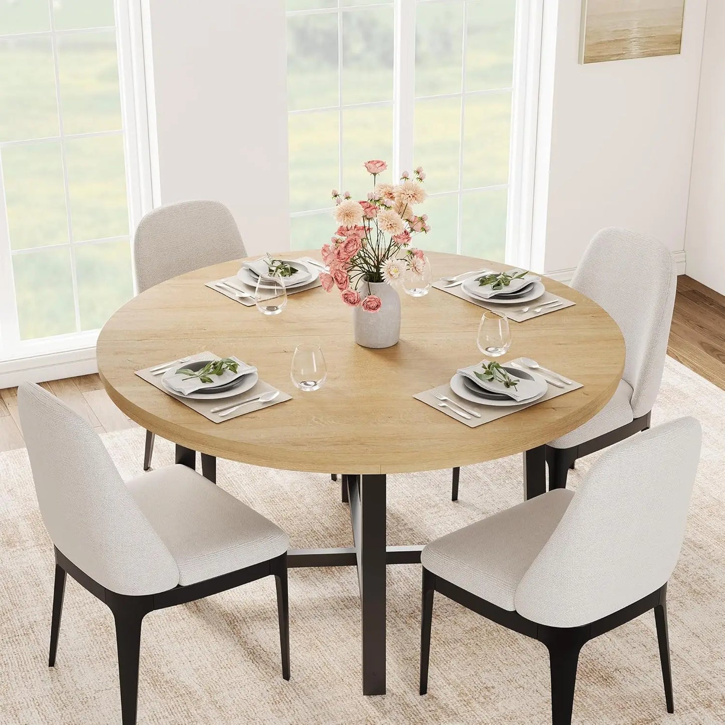 Studyset Industrial Dining Table with Rustic Wood Top and Metal Frame