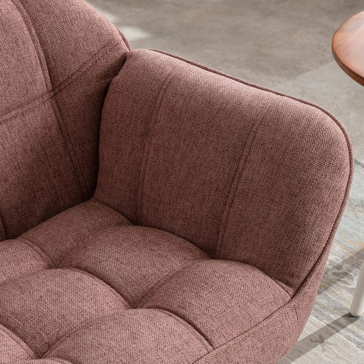 Modern Linen Loveseat Sofa With Quilted Back And Wood Legs