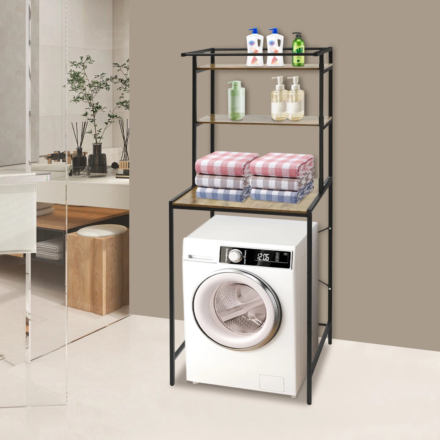 Three Tier Washing Machine And Dryer Storage Shelf For Laundry Room