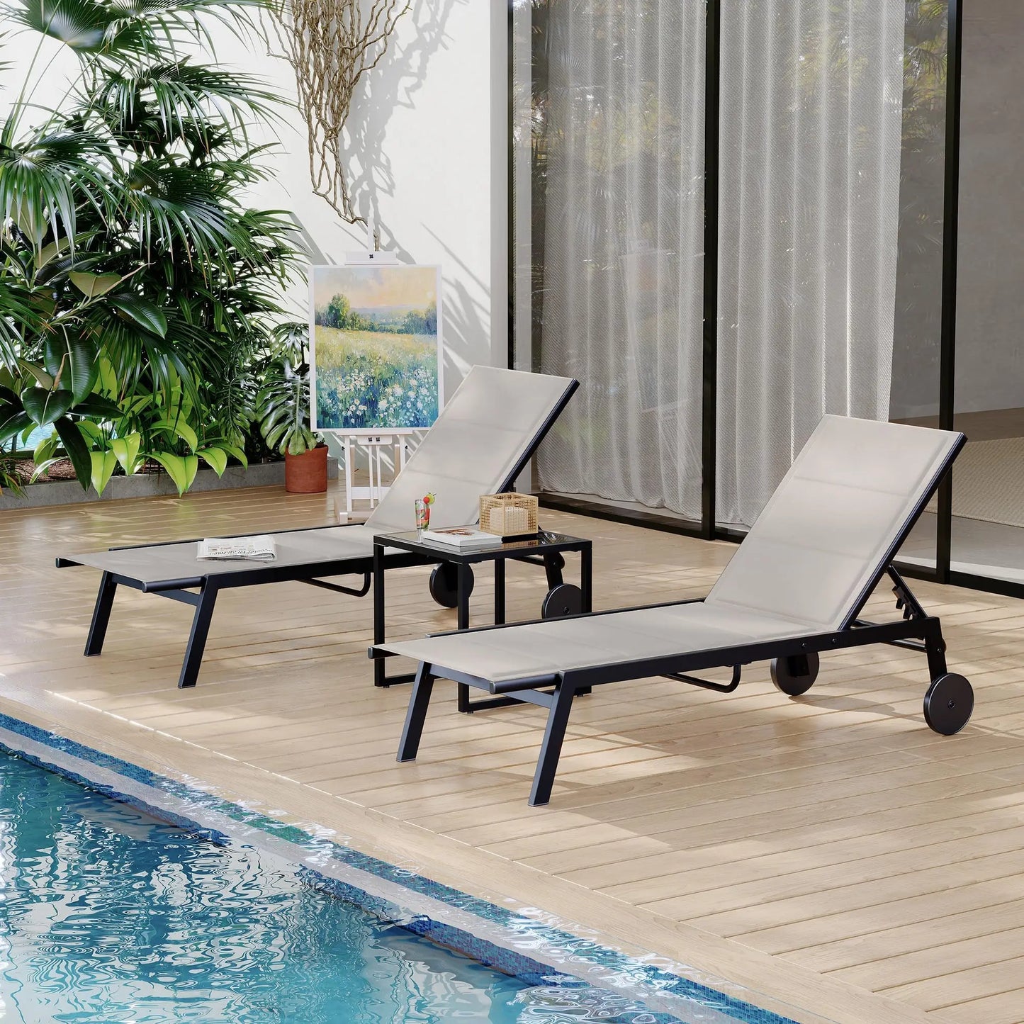 Studyset Outdoor Chaise Lounge Set With Side Table And Wheels