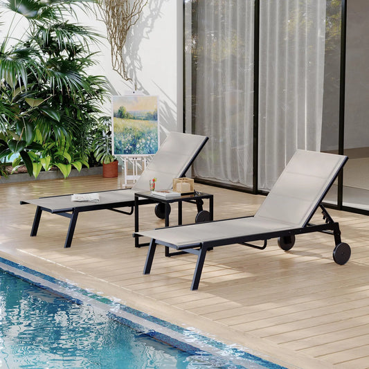 Studyset Outdoor Chaise Lounge Set With Side Table And Wheels