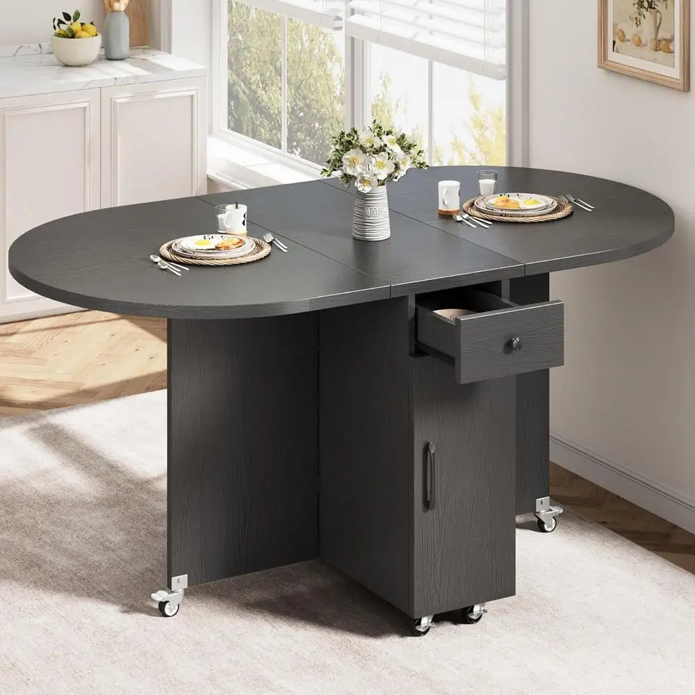 Space-Saving Foldable Dining Table For 4 With Storage Drawer