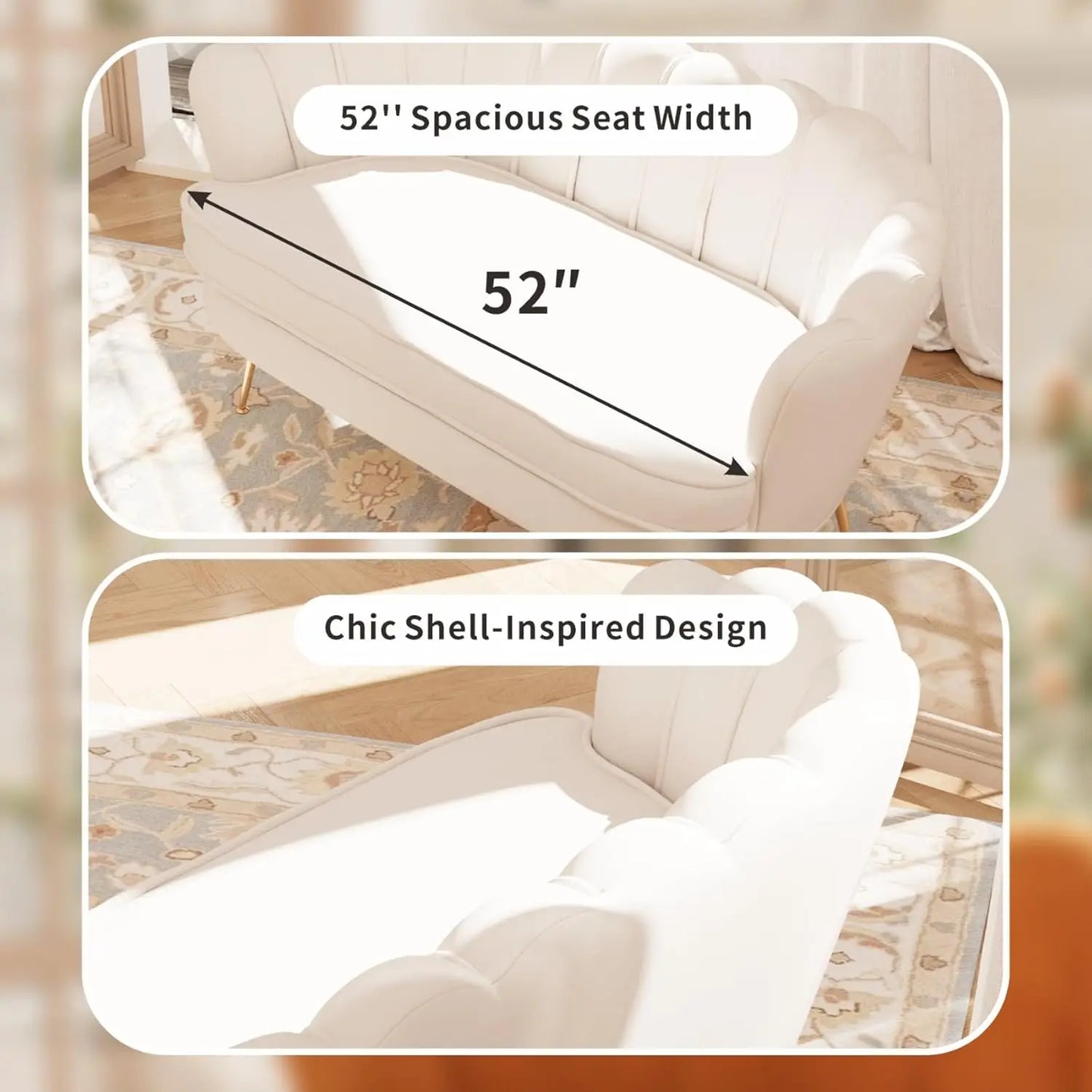 Modern Chenille Loveseat Sofa With Golden Legs Upholstered Couch