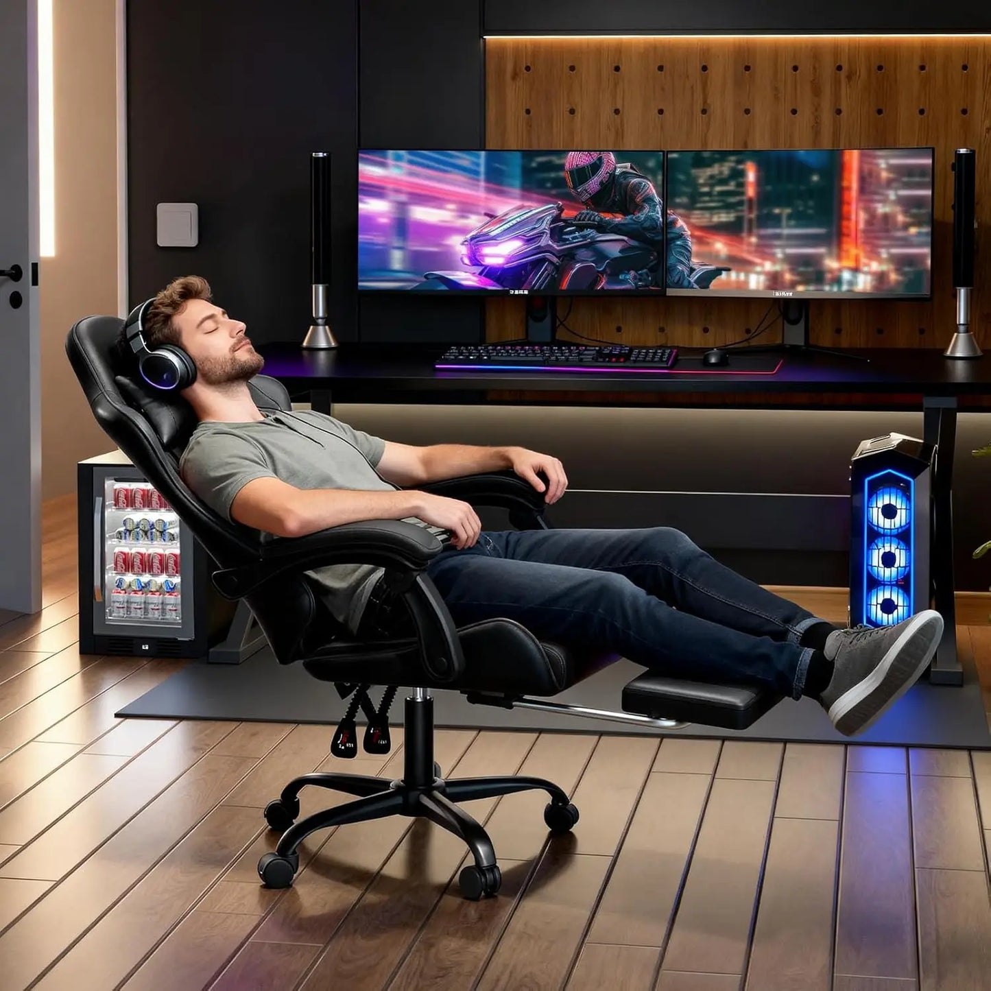 Ergonomic Gaming Chair for Adults with Footrest and Headrest