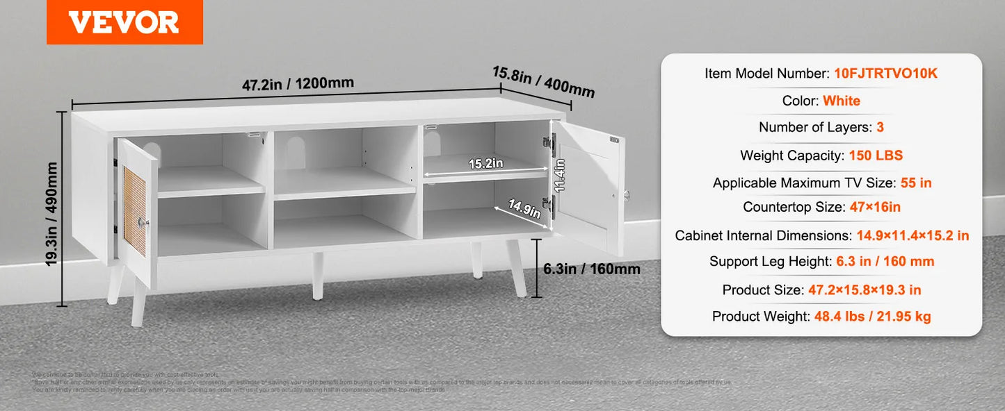 SucceBuy Rattan TV Stand With Built-In USB Ports and Shelves