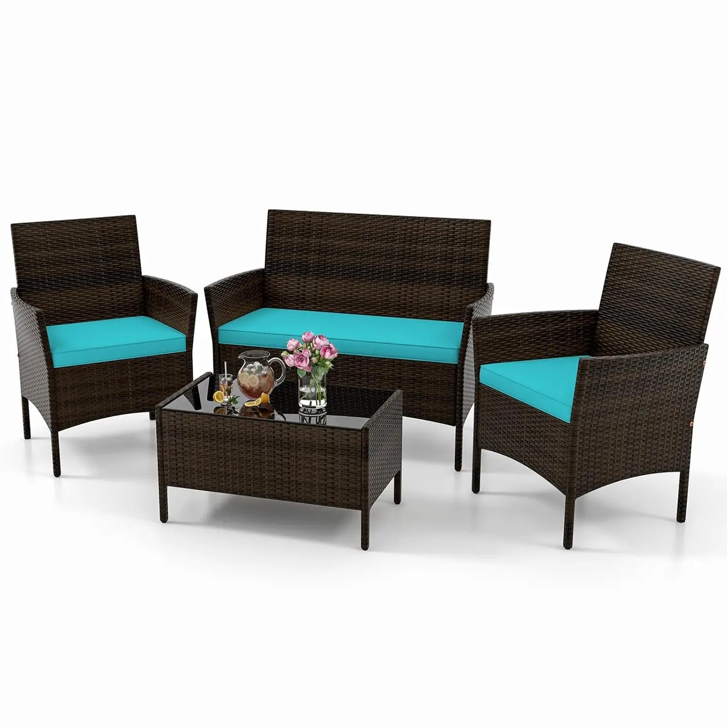 Outdoor Rattan Patio Furniture Set 4 Piece Wicker Conversation Set