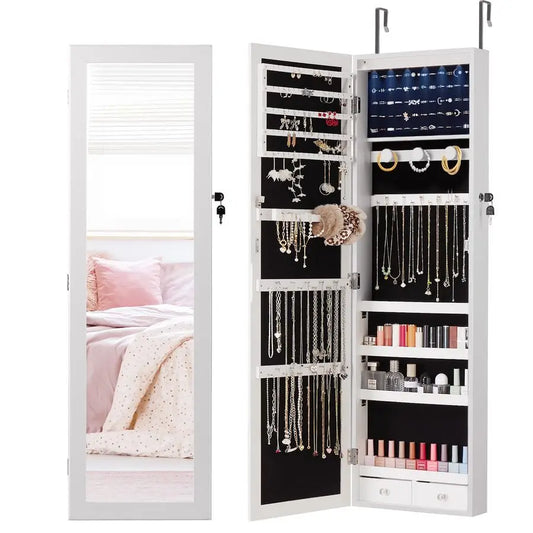 DUMOS 6 LEDs Mirror Jewelry Cabinet Wall Or Door Mounted