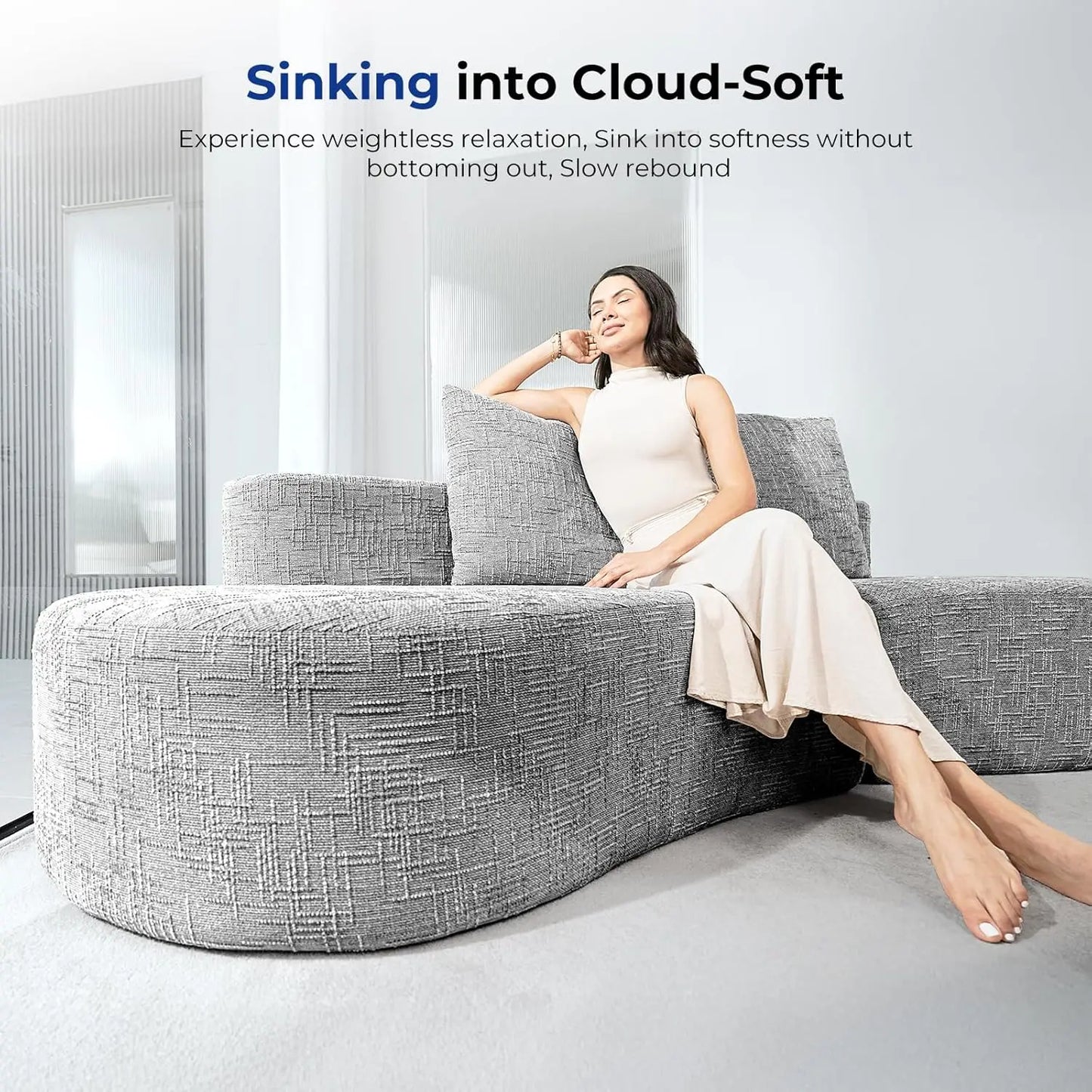 YQXH Curved Half Moon Sectional Sofa Bed With Metal Frame And 2 Pillows 4 Seaters