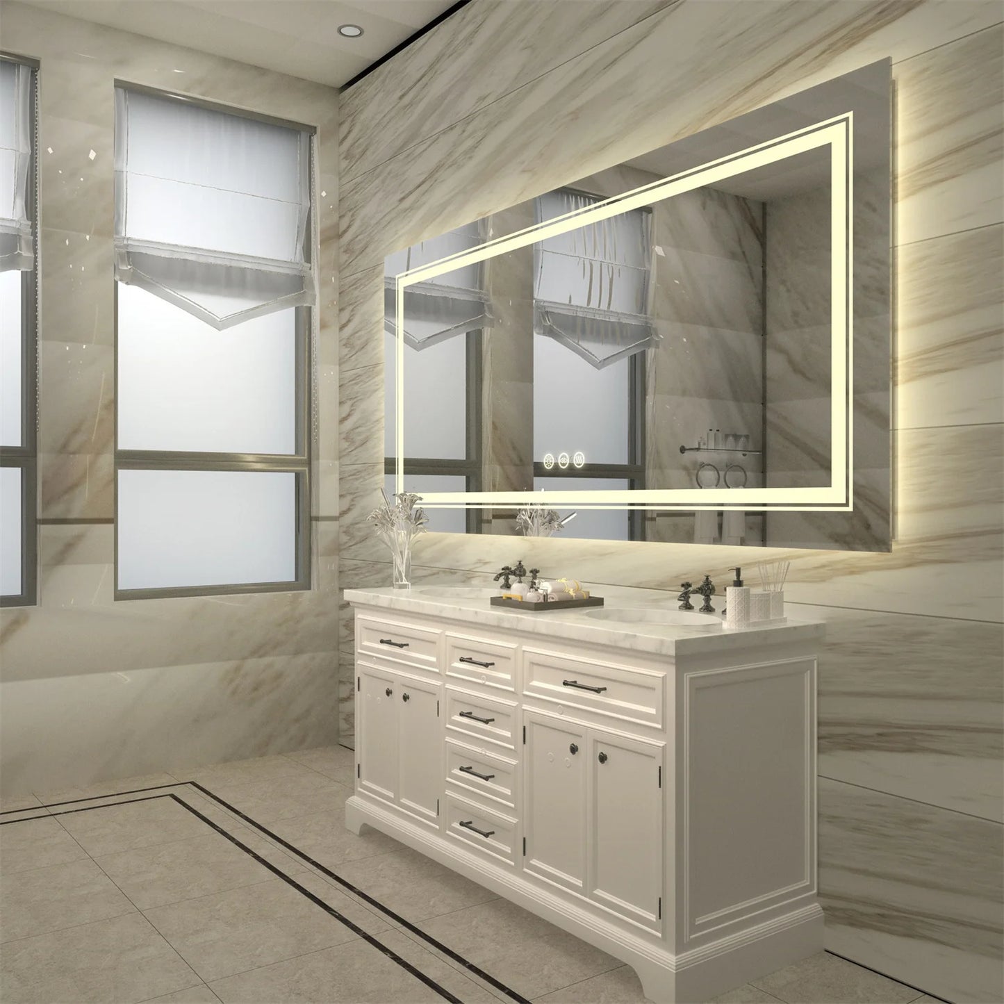 Backlit LED Bathroom Mirror Dual Lights Anti Fog Touch Dimmable