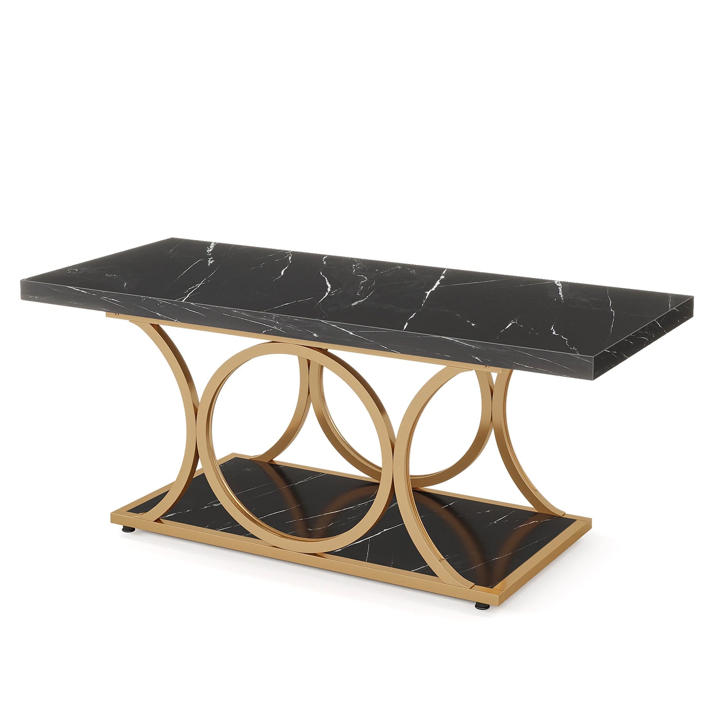 Tribesigns Rectangle Coffee Table Modern 2Tier Faux Marble Wood LivingRoomFurniture