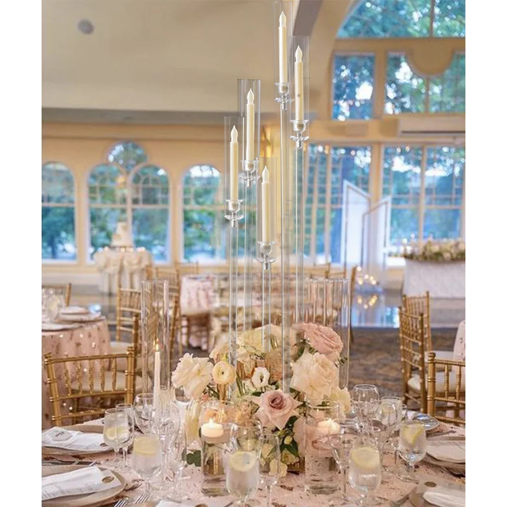 VINCIGANT Five Arm Acrylic Candelabra Floor Centerpiece for Wedding