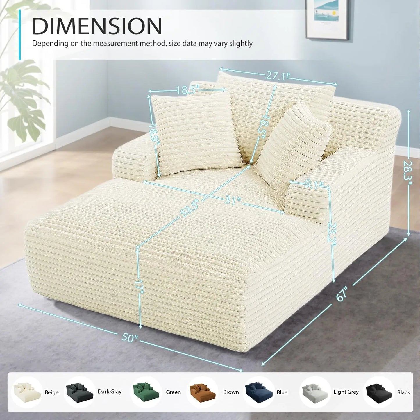 Corduroy Upholstered Indoor Chaise Lounge Sofa Bed