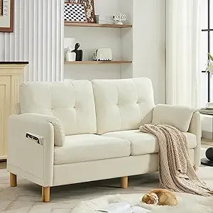 Chenille Loveseat Sofa Modern Upholstered Couch with Armrest Pillows