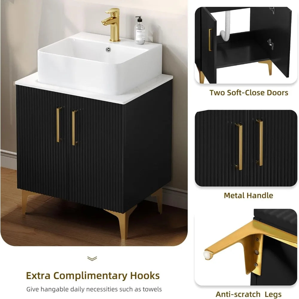 Modern Oak Bathroom Vanity With Countertop Sink SoftClosing Doors