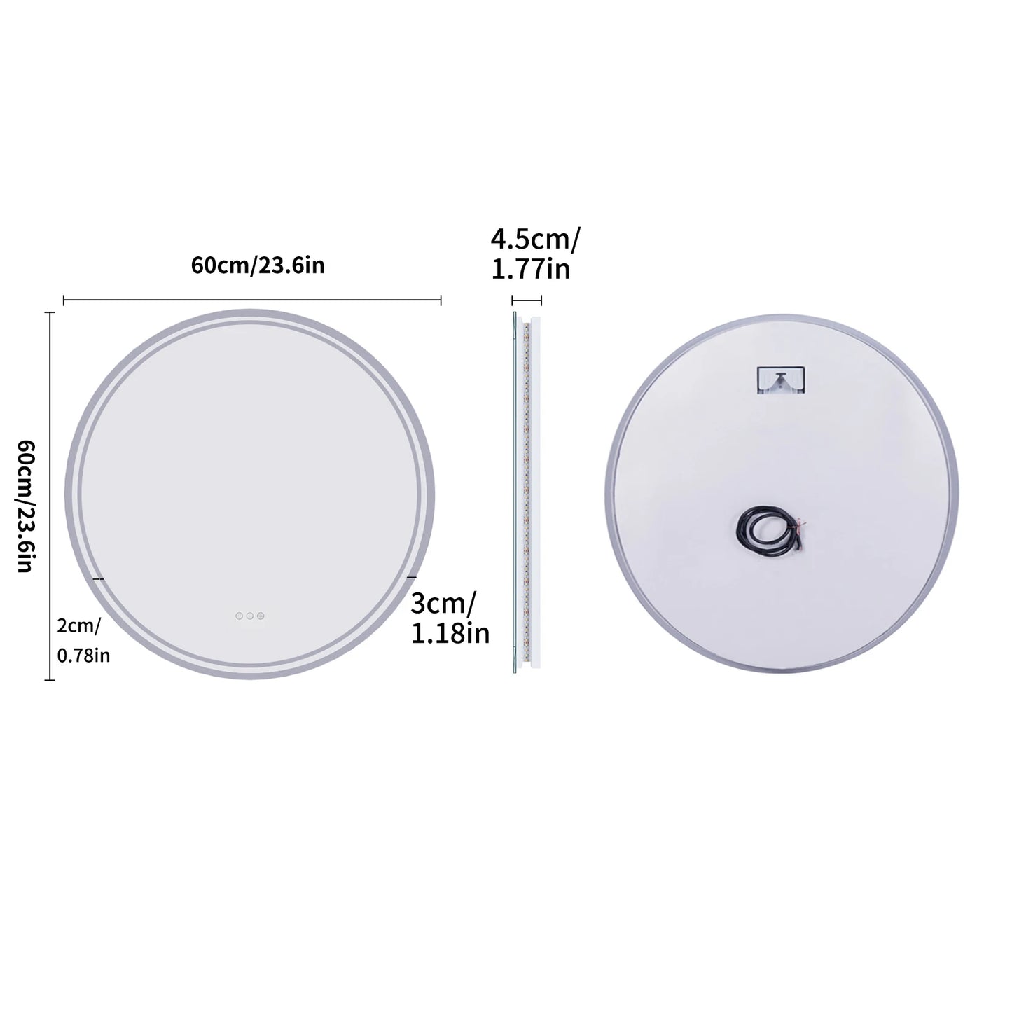 LUVODICRI Big Round LED Bathroom Mirror With Touch Sensor