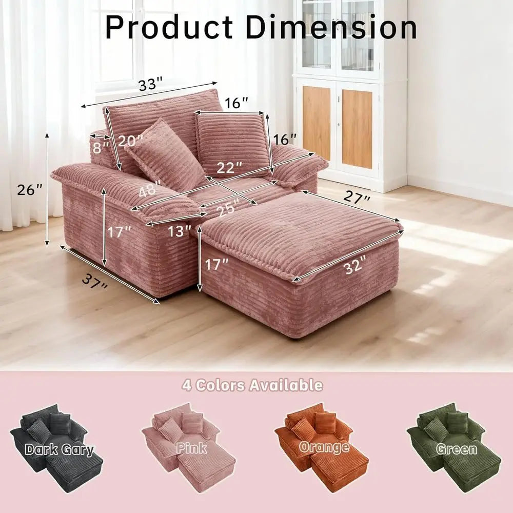Modern Corduroy Upholstered Chaise Lounge Chair With Ottoman