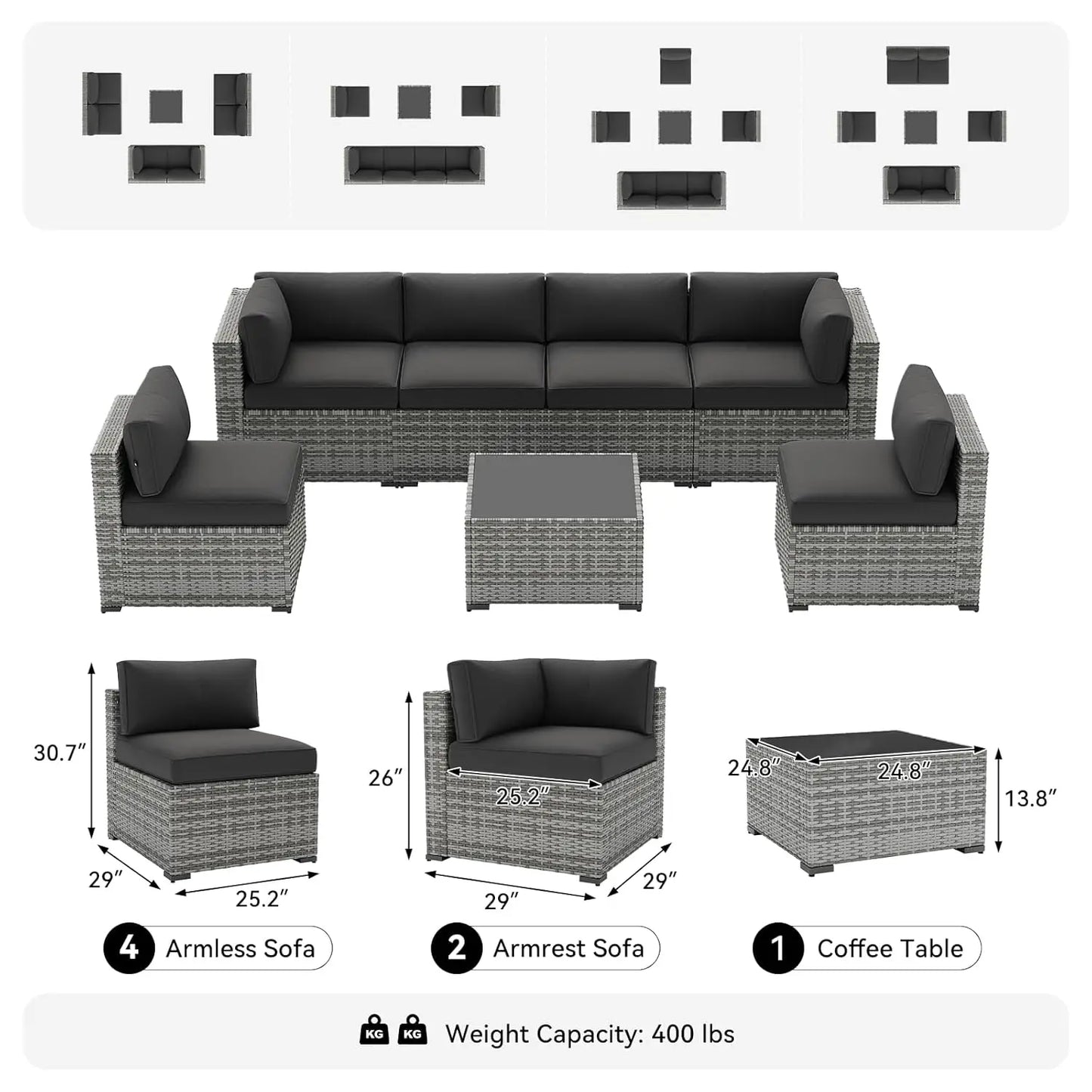 XIAOLANG 7 Piece Outdoor Patio Furniture Set Wicker Rattan Cushions