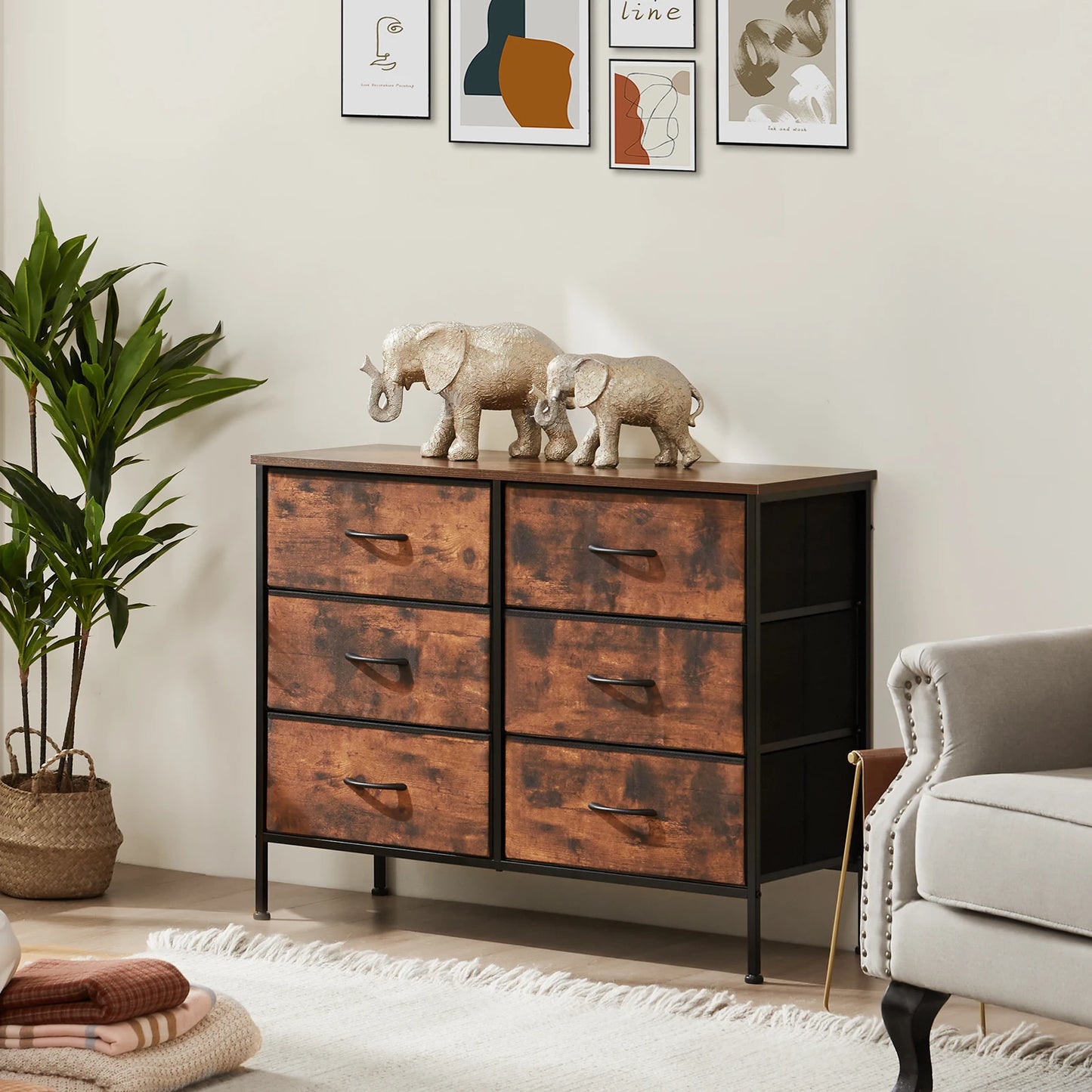 JHK Fabric Cabinet With Six Compartments For Living Room Storage