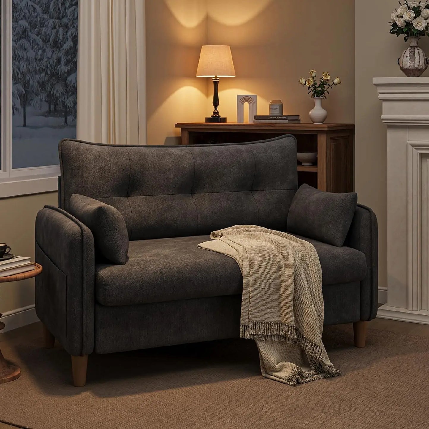 Modern Fabric Tufted Loveseat Sofa for Small Spaces