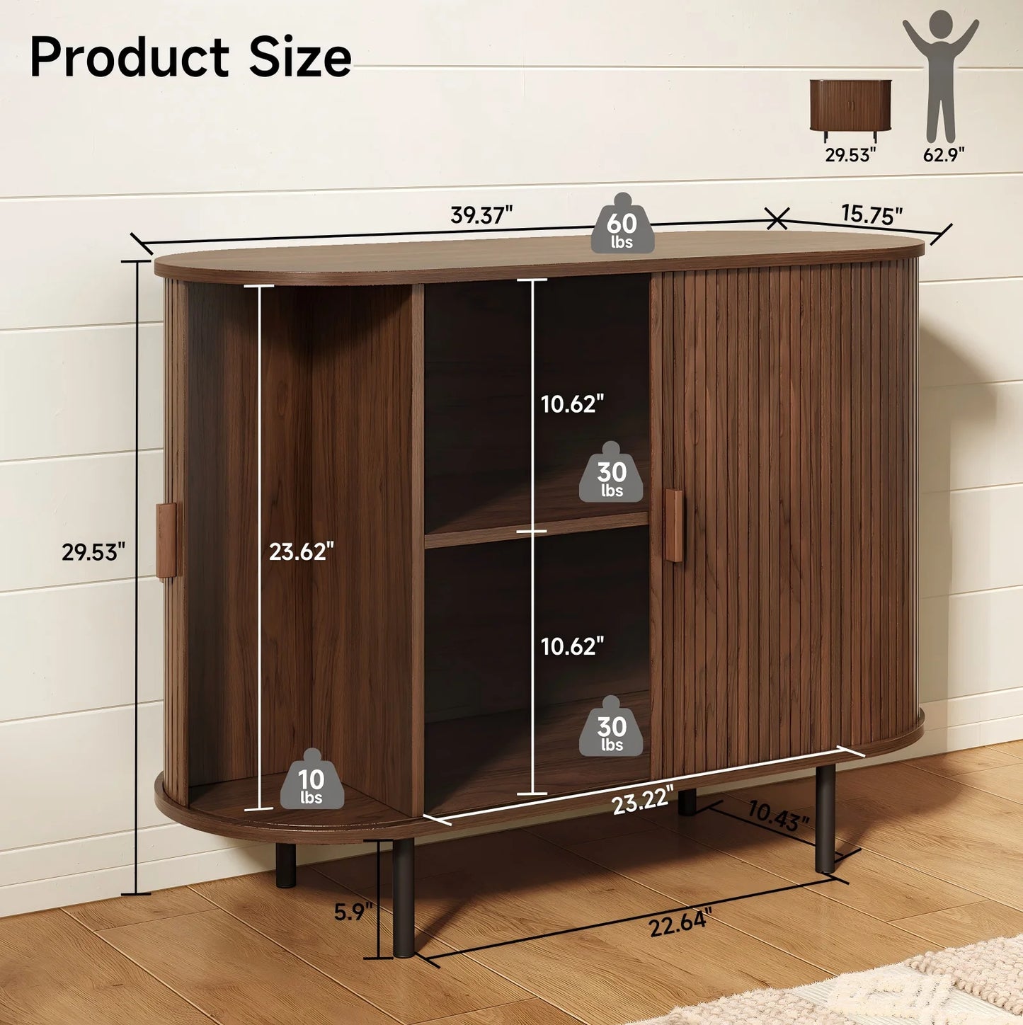 ONBRILL Sideboard Buffet Cabinet With Sliding Door And Adjustable Shelf Storage Unit