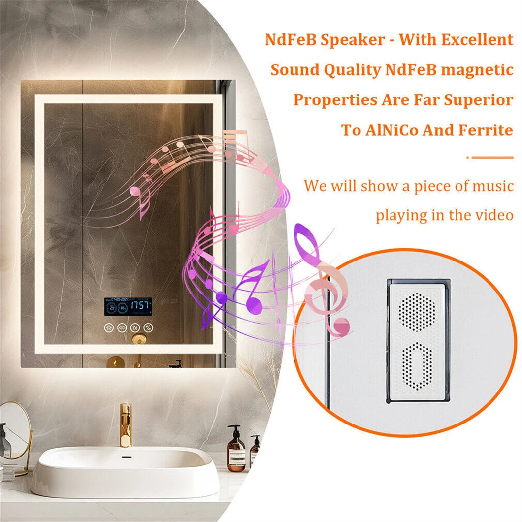 BORWART Smart LED Bathroom Mirror with Bluetooth Speaker