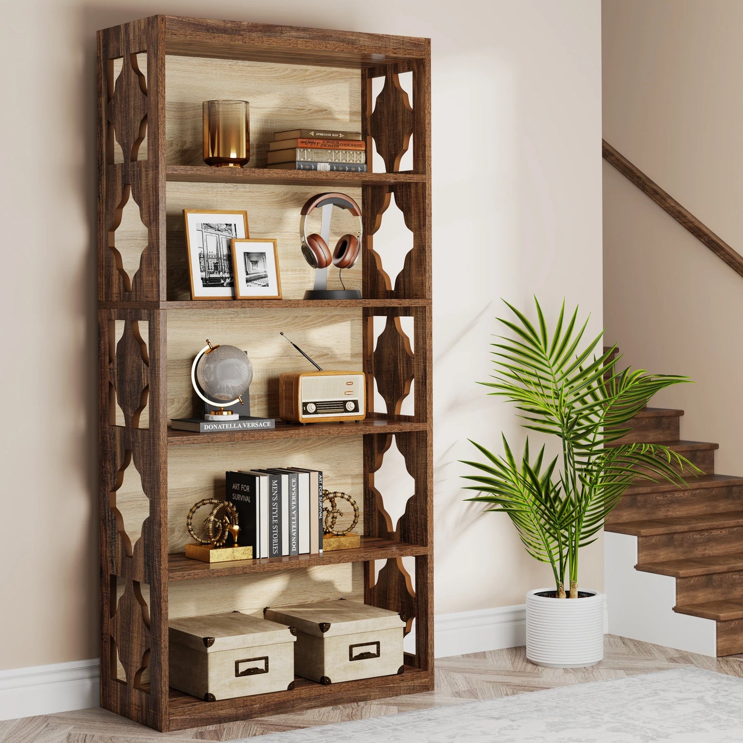 Tribesigns 5 Tier Bookcase Industrial Floor Standing Bookshelf