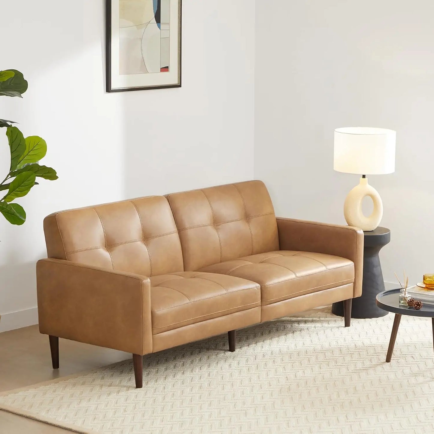 Chengwei Mid Century Faux Leather Sofa Set For Living Room