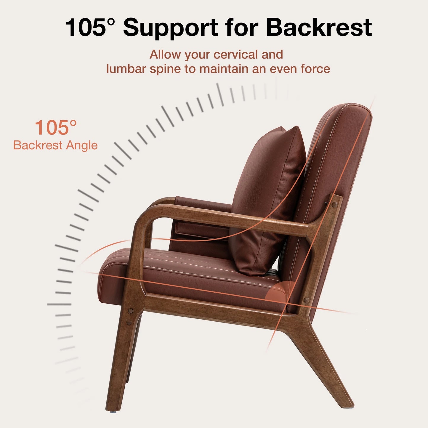 Hommpa Mid Century Wood Frame Accent Chair With PU Leather