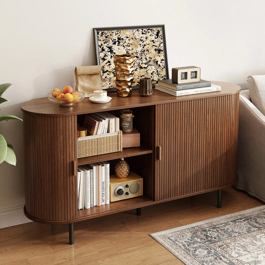 Wood Sideboard Buffet Cabinet With Adjustable Shelves Living Room