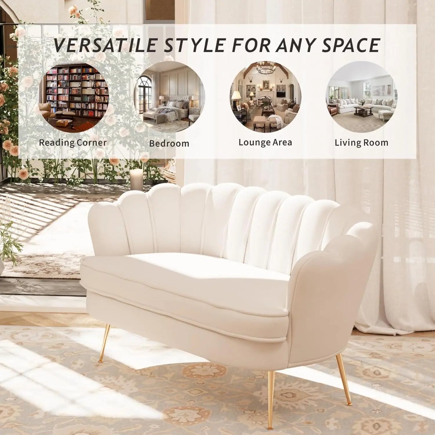 Modern Chenille Loveseat Sofa With Golden Legs Upholstered Couch