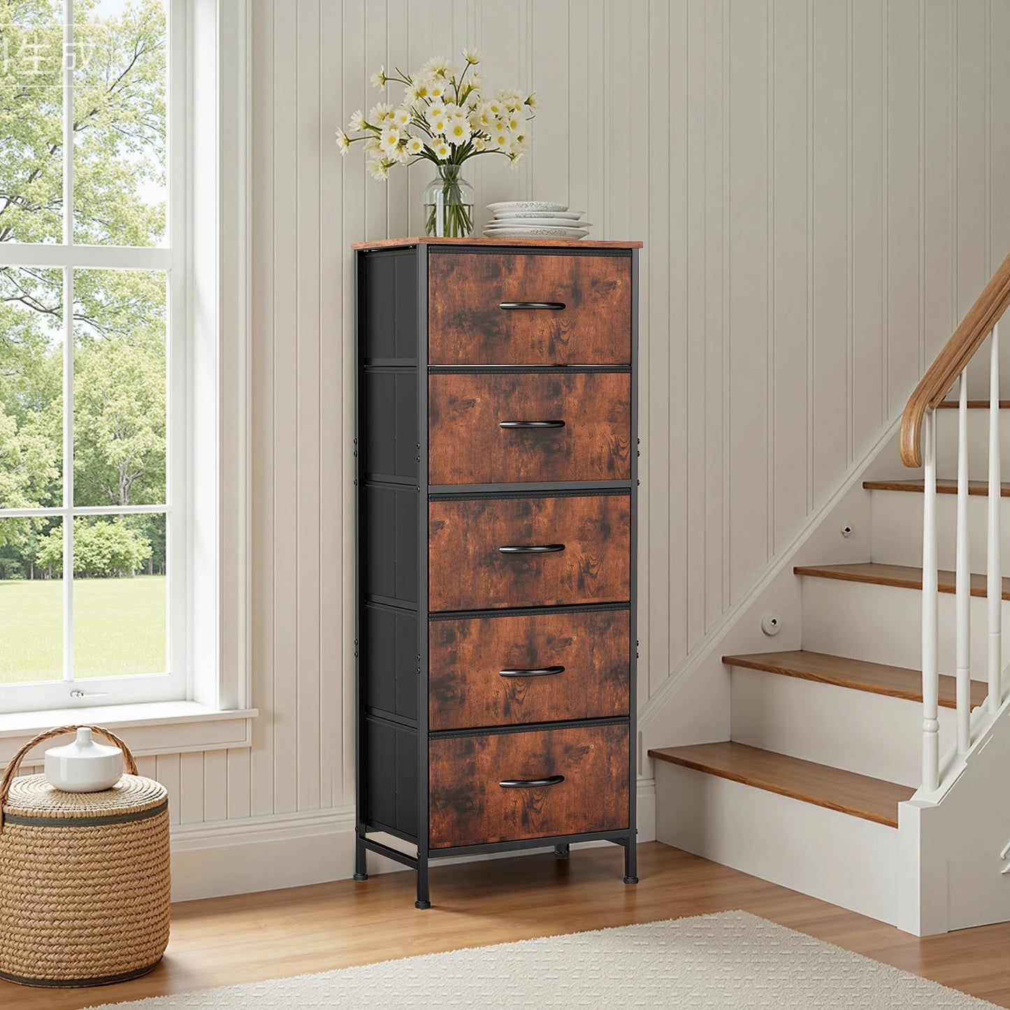 JHK Five-Drawer Dresser With Fabric Drawers And Steel Frame