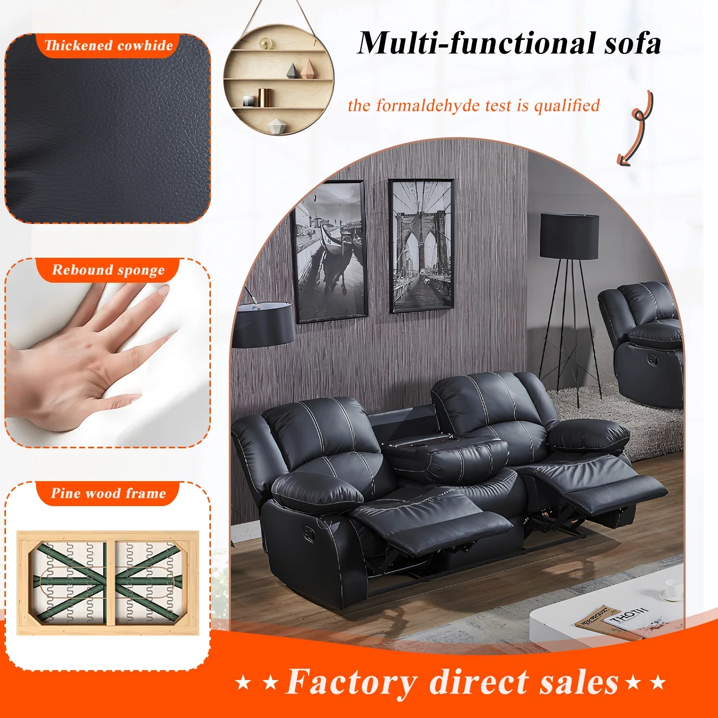 Power Loveseat Recliner Sofa With Storage Console Theater Seating