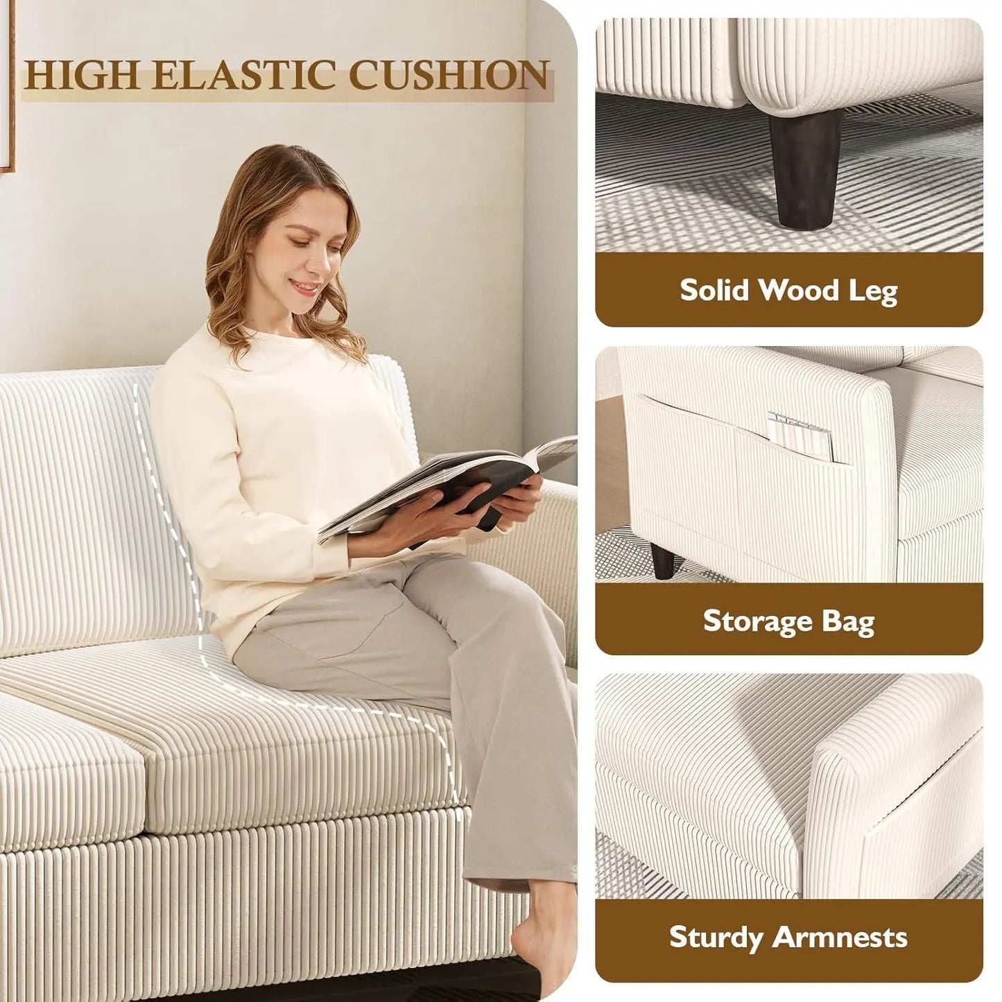 CHENGWEI Corduroy Loveseat Sofa Modern Two Seater Living Room
