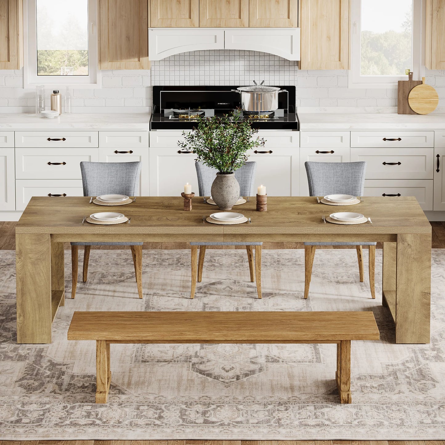 Tribesigns Modern Dining Table With Pedestal Base Rectangular Kitchen