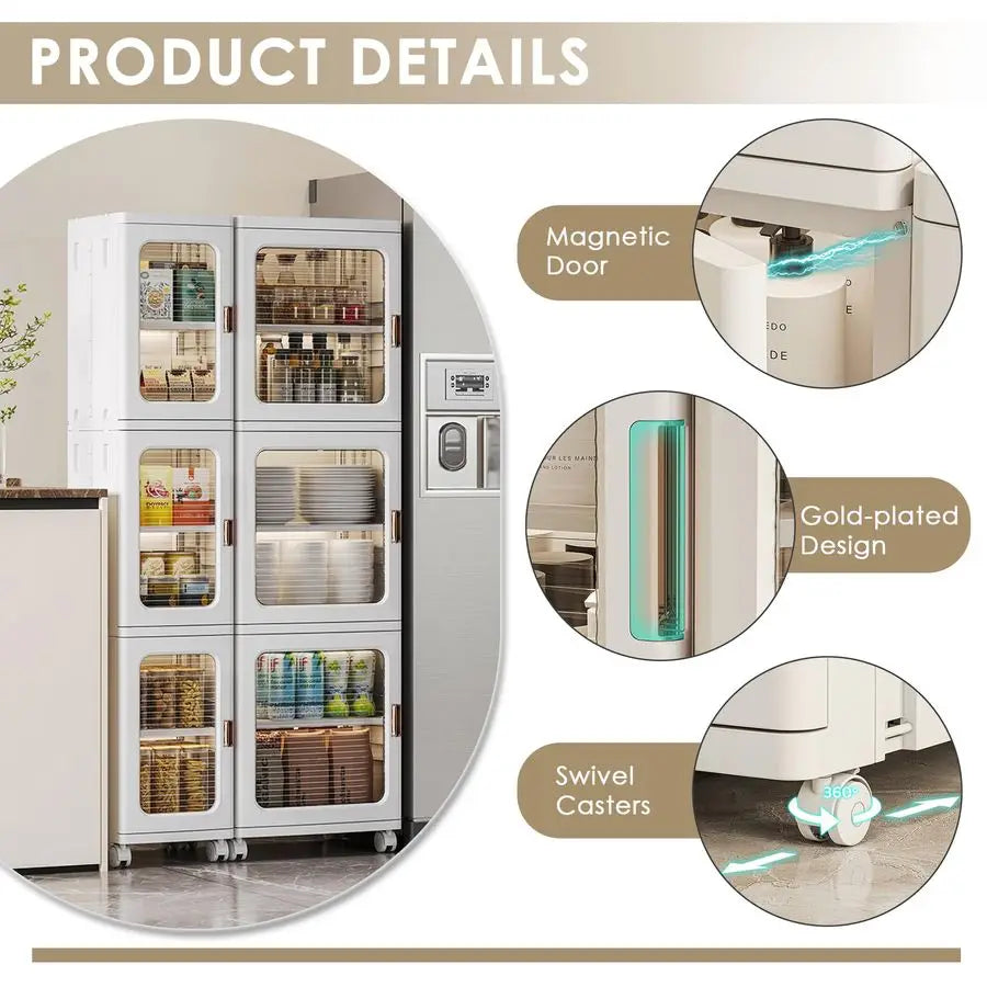 Tall Narrow Storage Cabinet on Wheels with Adjustable Shelves
