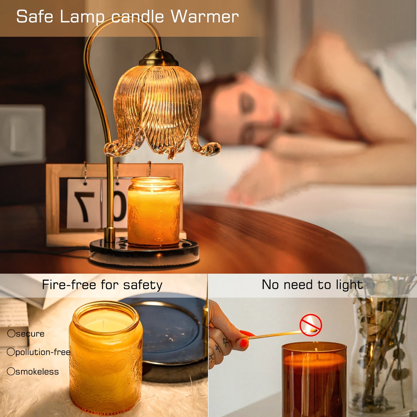 Tulip Flower Warm Candle Lamp Bedside Table Night Light Glass Retro