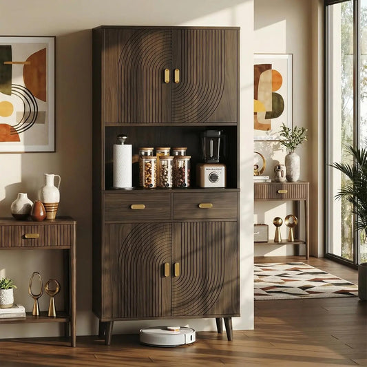 Mid-Century Kitchen Pantry Storage Cabinet With Adjustable Shelves