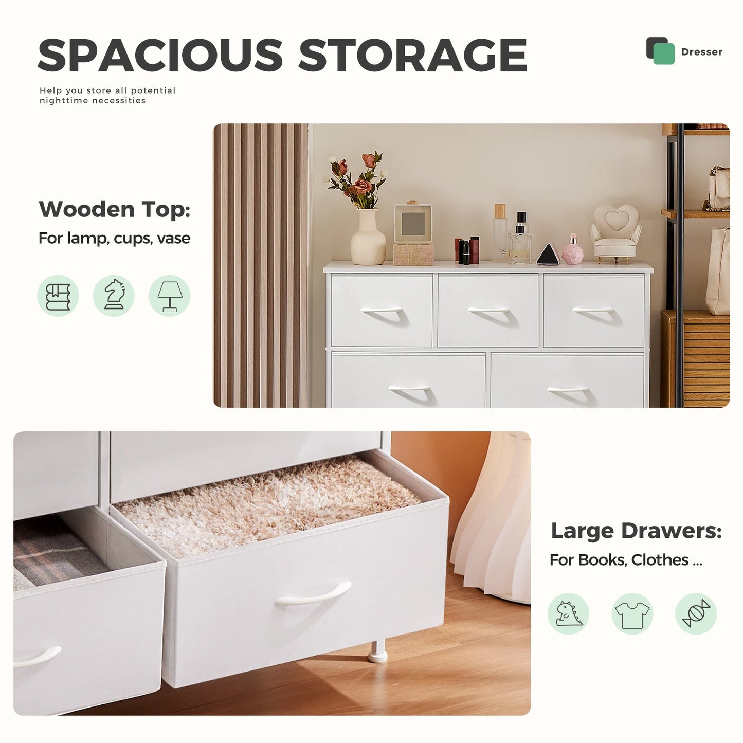 JHK Multifunction Wardrobe Chest With Fabric Drawers For Bedroom Storage
