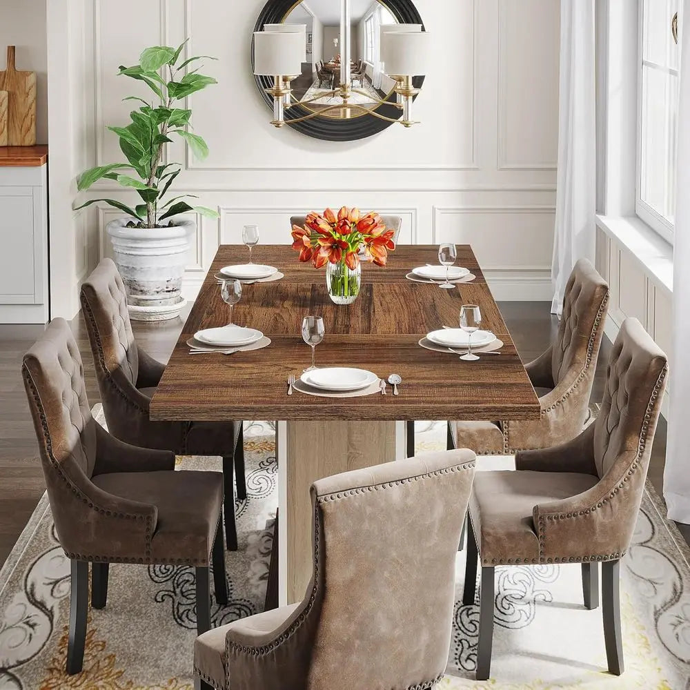 Farmhouse Oak Rectangular Dining Table for Kitchen and Dining Room