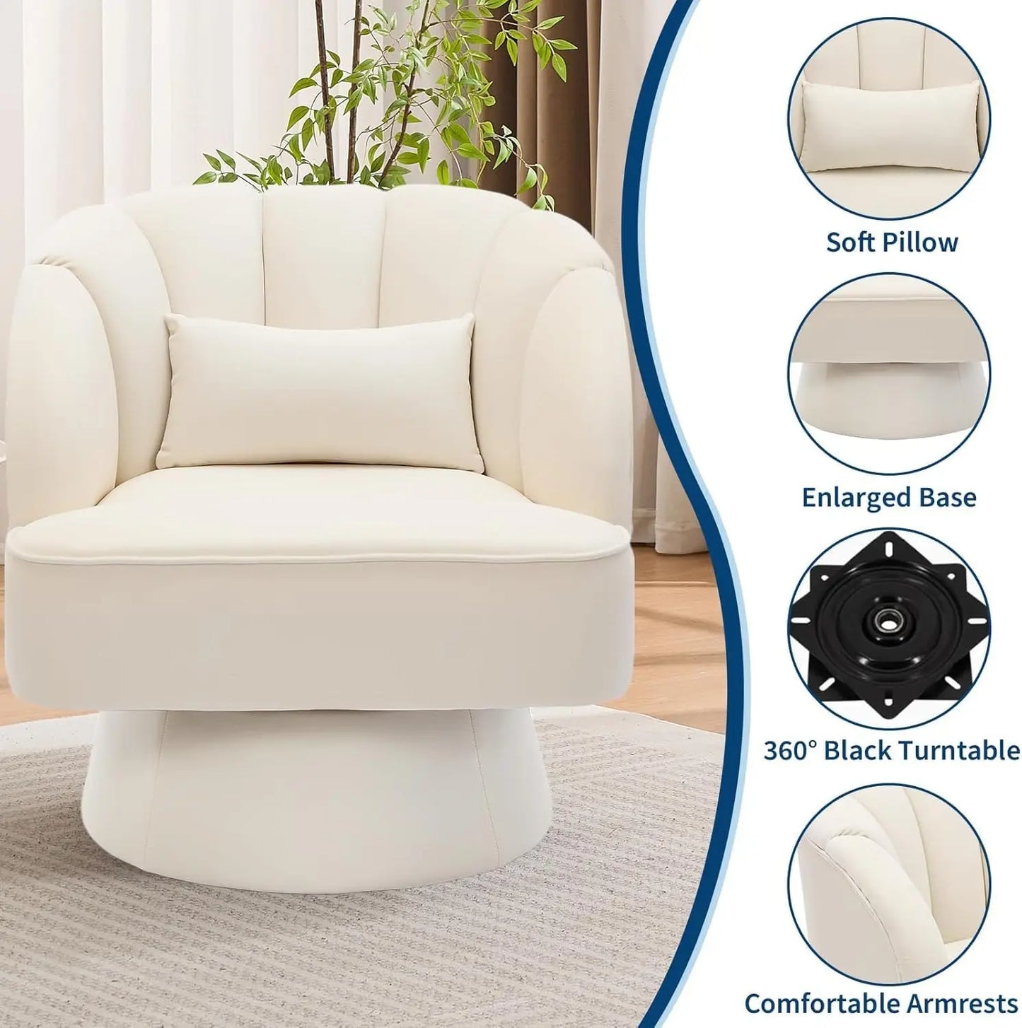 Acekool 360 Swivel Velvet Barrel Accent Chair