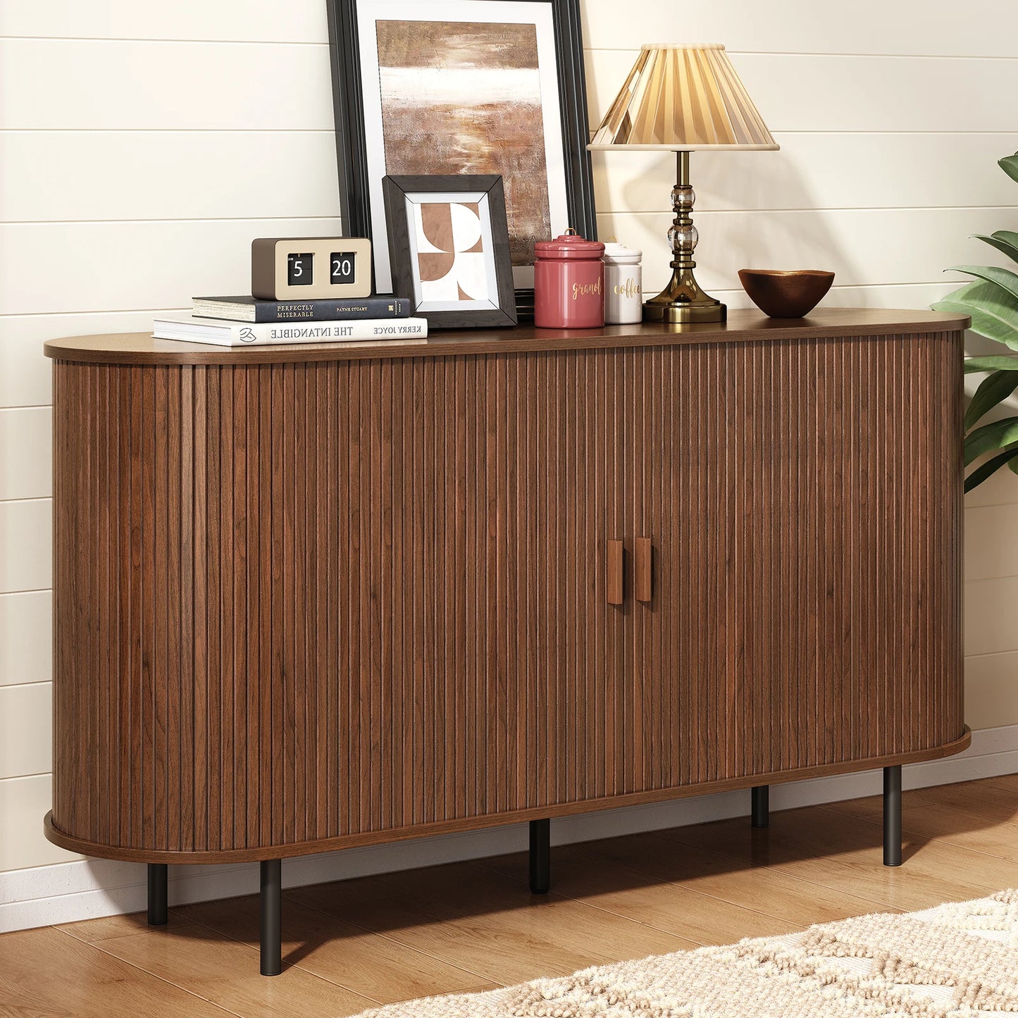Wood Sideboard Buffet Cabinet With Adjustable Shelves Living Room